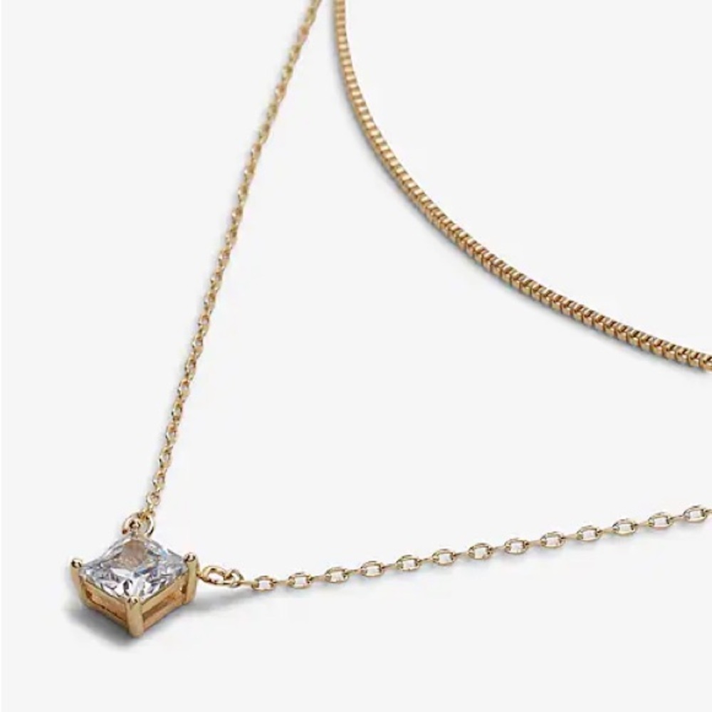 2 Row Rhinestone Pendant Necklace - Picture 3 of 3
